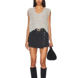 We The Free Black Denim Wrap Mini Skirt with Button Detail